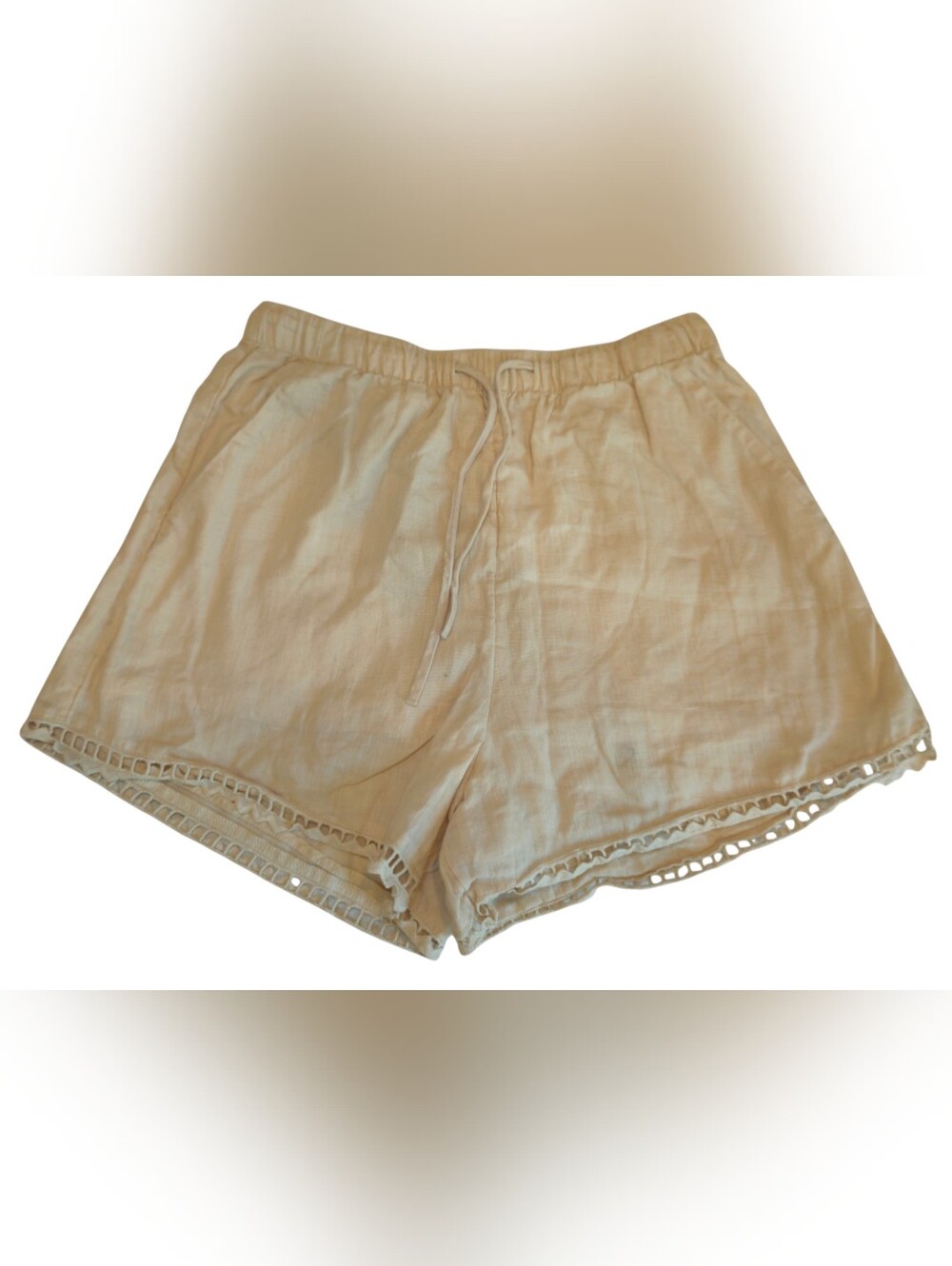 Abercrombie 100% Linen Eyelet Trim Pull-On Shorts Oatmeal S - Picture 7 of 9